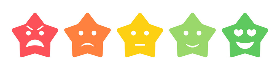 Aufkleber - Rating emoji stars set with face for customer feedback or product experience in colored flat style.