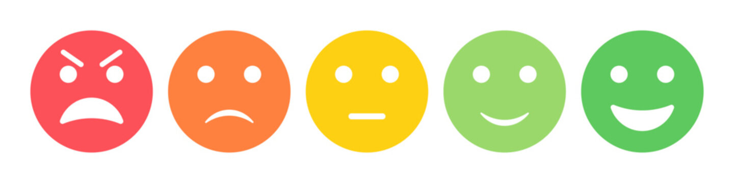 rating emoji set in colored flat style. feedback emoticons collection. excellent, good, neutral, bad