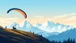 Paragliding over mountains flat design side view exploration theme animation Complementary Color Scheme.