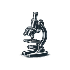  The old microscope. Black white vector illustration.