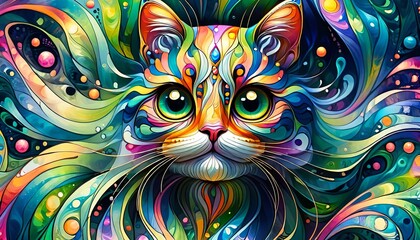  Abstract fluid art painting flowing cat