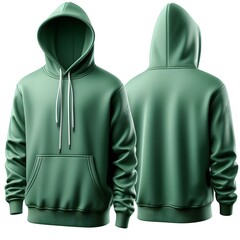 Wall Mural - green hoodie template. front and back of hoodie in one image , increase the width size of image and show full hoodie, Hoodie sweatshirt long sleeve with clipping path