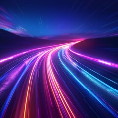 Poster - The concept of rapid technology and innovation is captured in a panoramic view, with a dynamic abstract background in vibrant neon colors.