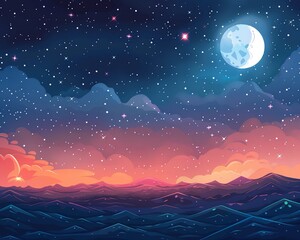 Wall Mural - Starry sky flat design side view night theme water color colored pastel