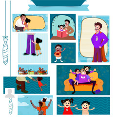 Wall Mural - Happy Father's Day Social Media Post Card and Header, Banner Set.