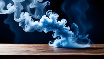 Poster - Empty wooden table with smoke floating up on a dark background Empty Space for displaying your products