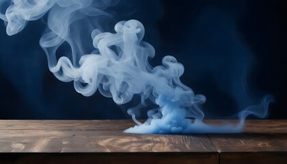Poster - Empty wooden table with smoke floating up on a dark background Empty Space for displaying your products