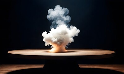 Poster - Empty wooden table with smoke floating up on a dark background Empty Space for displaying your products