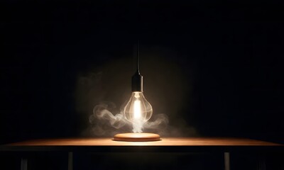 Poster - Empty wooden table with smoke floating up on a dark background Empty Space for displaying your products