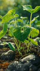 Wall Mural - A plant growing in the ground with leaves.