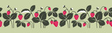 Fototapeta  - Decorative seamless pattern or border with strawberry plant illustration. Ripe sweet summer berry. Strawberry jam. Garden background.