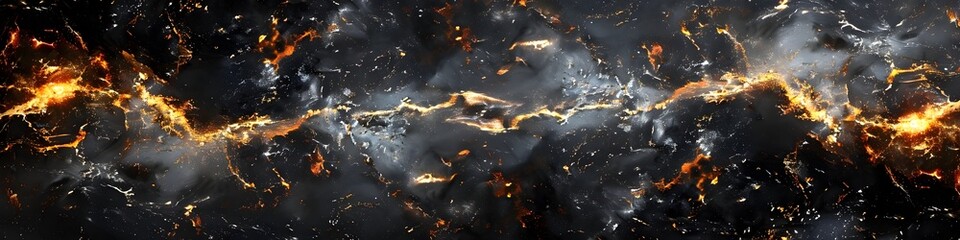 Leinwandbilder - Mesmerizing Marble Textures:Dramatic Black Stone Backdrop with Fiery Streaks and Organic Patterns