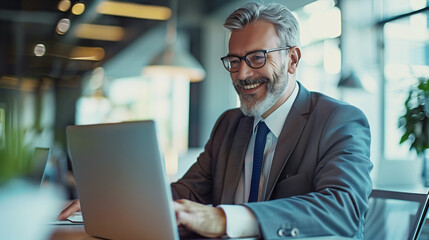 Wall Mural - Mature Businessman Using Laptop at Table