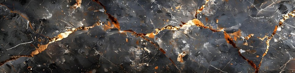 Poster - black marble texture with golden veins and cracks creates a dynamic and elegant background for luxur