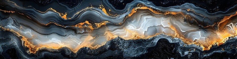 Poster - Mesmerizing Marble Abstraction with Glowing Amber Swirls and Dramatic Cosmic Atmosphere