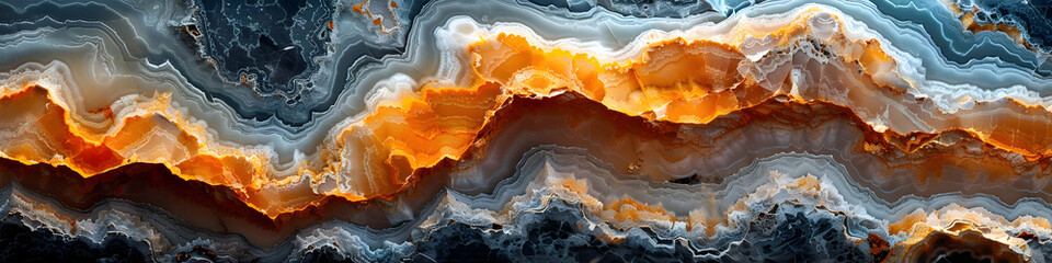 Poster - Captivating Marble Texture with Vibrant Orange and Blue Swirls,Showcasing Intricate Natural Patterns and Dramatic Geological Formations