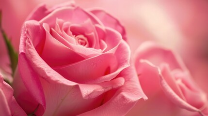 Wall Mural - Delve into the enchanting world of up close pink roses with a mesmerizing macro shot