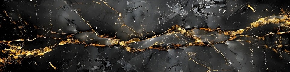 Poster - dark swirling marble texture with shimmering gold veins and cracks