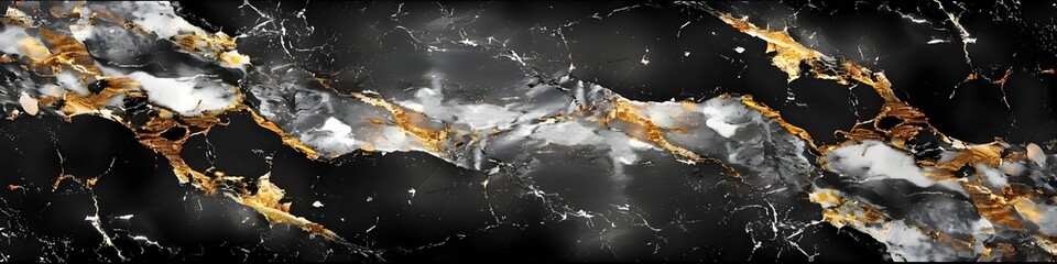 Poster - Dramatic Black Marble Texture with Gold Veins - Striking and Sophisticated Premium Background