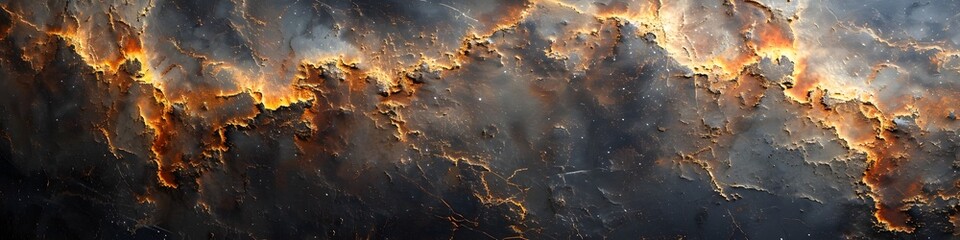Poster - Black marble texture background with fiery and dramatic scorched cracked patterns and fractal-like elements,creating a powerful and intense abstract