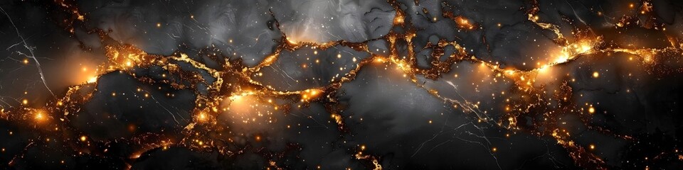 Dramatic Black Marble Texture with Fiery Highlights and Glowing Fractal Patterns