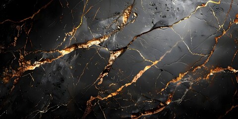 Poster - dramatic veined black marble texture with shimmering golden accents