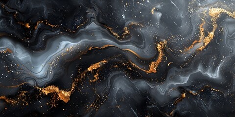 Leinwandbilder - Mesmerizing Swirls of Ebony and Gilded Marble - Captivating Abstract Fluid Artwork