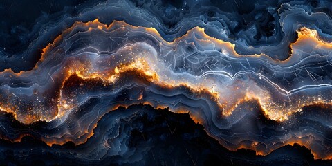 Fototapete - Fiery Marble Flows of Molten Swirling Energy and Abstract Geological Formations