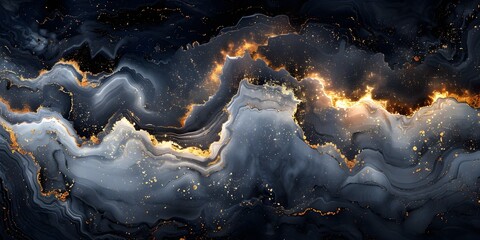 Poster - Dramatic Monochrome Marble Swirls - Elegant Fractal Patterns in Black,White,and Gray Creating a Captivating Cosmic Landscape