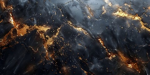 Poster - Dramatic Black Marble Textured Background with Golden Veins and Swirling Fractal Patterns for Luxury,Interior,and Design Concepts