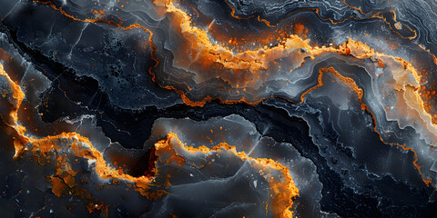 Aufkleber - Dramatic and fiery molten marble texture with intricate swirling patterns and a striking black and orange color scheme,creating a captivating and