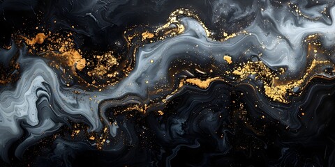 Poster - Luxurious Black and Gold Marble Abstract Swirling Patterns and Textured Backgrounds