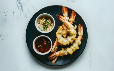 Canvas Print - Tempura shrimp with dipping sauce