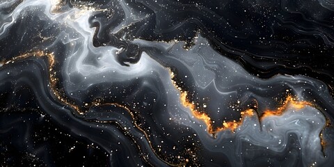 Leinwandbilder - Mesmerizing Marble Swirls and Fractal Formations in Dramatic Black and Gold Abstract Backdrop