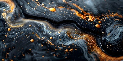 Leinwandbilder - Mesmerizing Abstract Black Marble Background with Shimmering Golden Accents and Fluid,Dynamic Patterns
