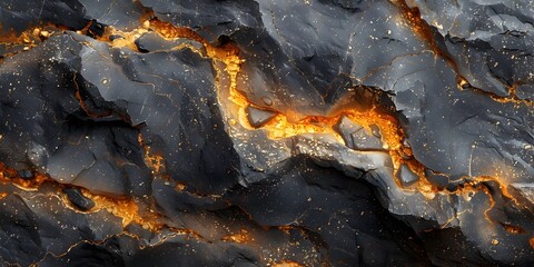 Aufkleber - Dramatic and Textured Black Marble Background with Fiery Molten Accents Showcasing Nature's Captivating Geological Formations