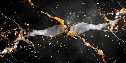 Poster - Dramatic Cracked and Weathered Black Marble Texture with Splattered Golden Accents for Premium Luxury and High-end Digital Designs,Backdrops,and