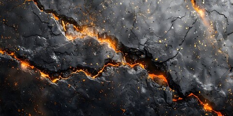 Poster - Fiery Marble Fractures:Dramatic Cracked Black Stone Background with Molten Lava-like Textures and Patterns for Luxury Design