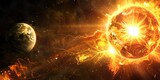 Fototapeta Kosmos - solar flare and planet earth, causes magnetic storms on Earth