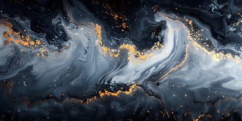 Fototapete - Elegant and Sophisticated Black Marble Backdrop with Dynamic Fluid Patterns and Mesmerizing Monochrome Textures