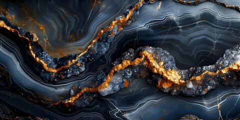 Fototapete - Black Marble Textured Background with Organic Swirls and Metallic Accents for High-End Luxury Design and Creative Purposes