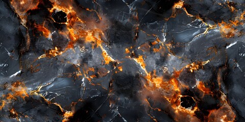 Poster - Fiery Marble Explosion - Dramatic Fractal Patterns in Smoldering Monochrome Stone Background for Digital and Graphic Design