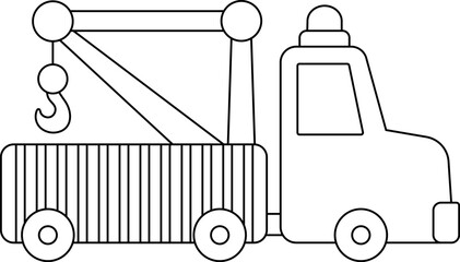 Wall Mural - Vector black and white tow truck. Construction site, road work line icon. Building transportation clipart. Cute special transport, repair service illustration. Evacuator coloring page vehicle for kid