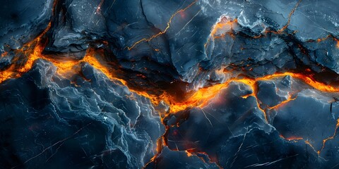 Poster - Dramatic and Powerful Marble-like Geological Texture with Fiery Cracks and Fractures