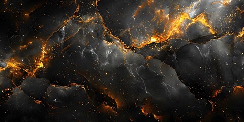 Leinwandbilder - Dramatic Black Marble Explosion with Fiery Fractal Patterns and Contrasting Textures