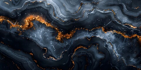 Fototapete - Captivating Swirling Patterns of Dramatic Black and Fiery Marble Design