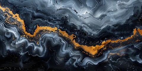 Fototapete - Captivating Monochrome Marble Swirls and Fluid Waves in Dramatic Abstract Background