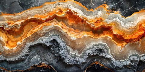 Aufkleber - Mesmerizing Marble Formations with Vibrant Orange and Gray Tones in Dramatic Natural Geological Patterns
