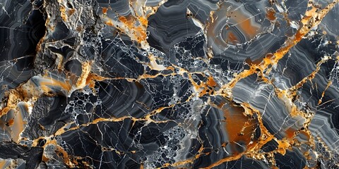 Poster - captivating black marble background with intricate patterns and luxurious gold veins