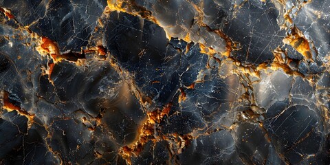 Poster - dramatic black marble texture with striking golden veins and intricate fractal patterns for luxury b
